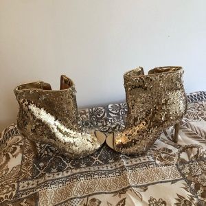 Gold sequin heels